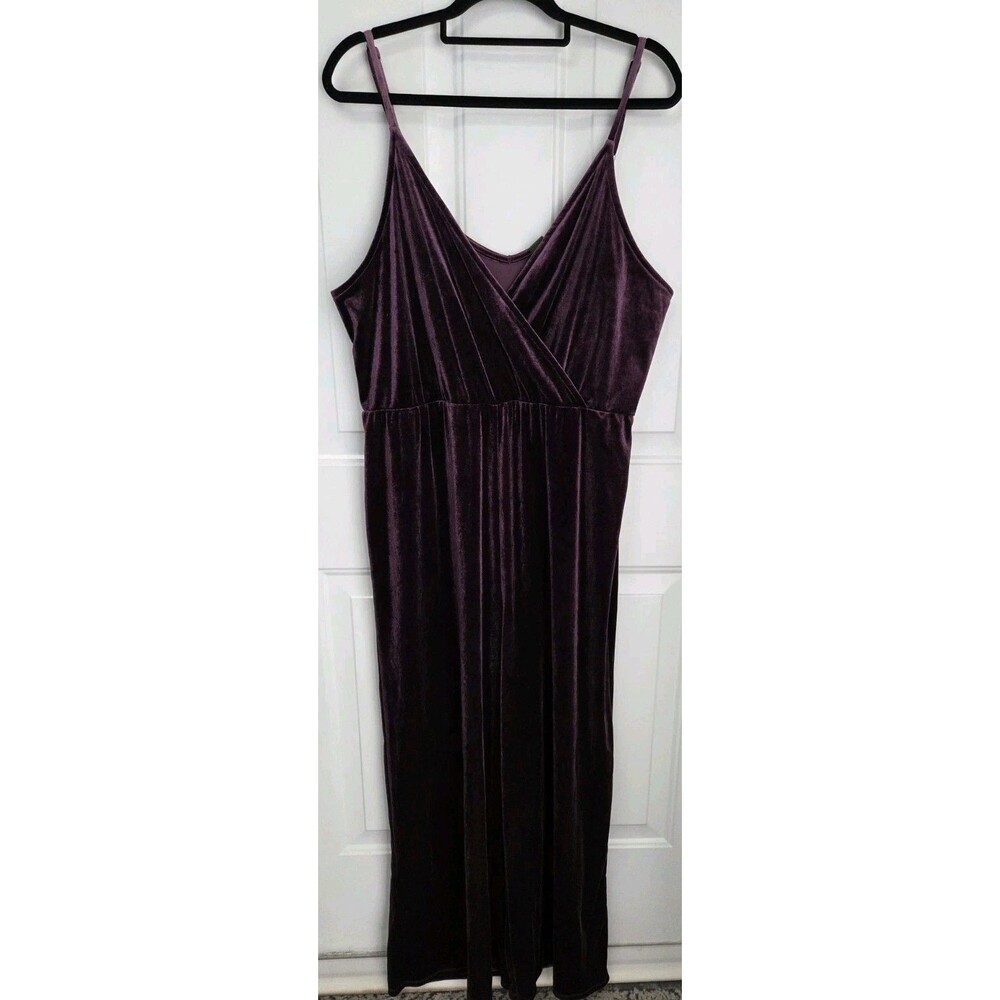 Wild Fable Purple Velvet V-Neck Wide-Leg Jumpsuit w/ Adjustable Straps - 2XL